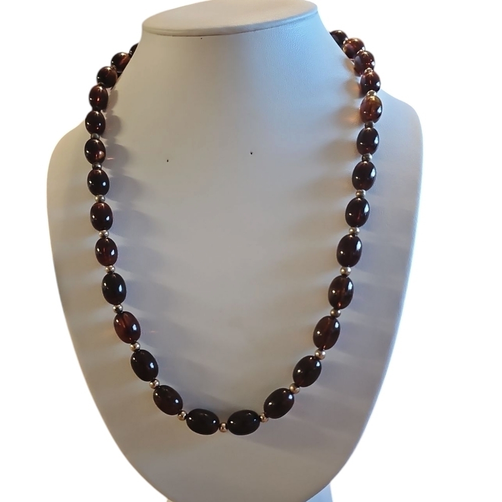 Vintage Root Beer Tortoiseshell Lucite Necklace with Hidden Clasp